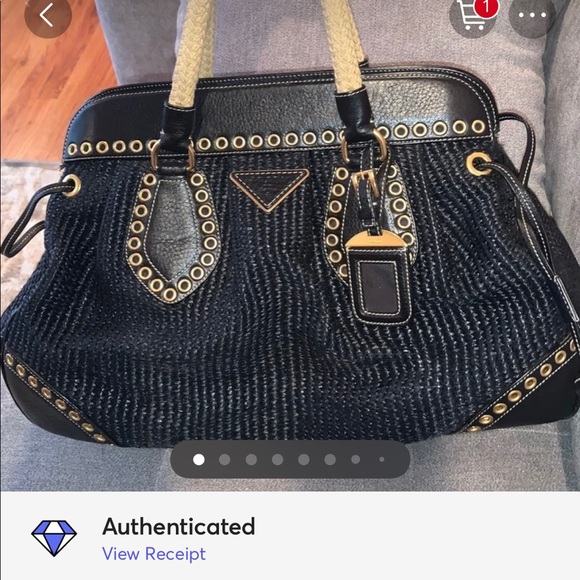 💯Auth PRADA Paglia Vitello Danio Large Raffia Style Straw Bag - Picture 2 of 14